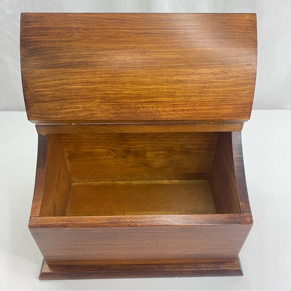 Vintage solid wood brass hinge counter storage keepsake box Currier & Ives inla